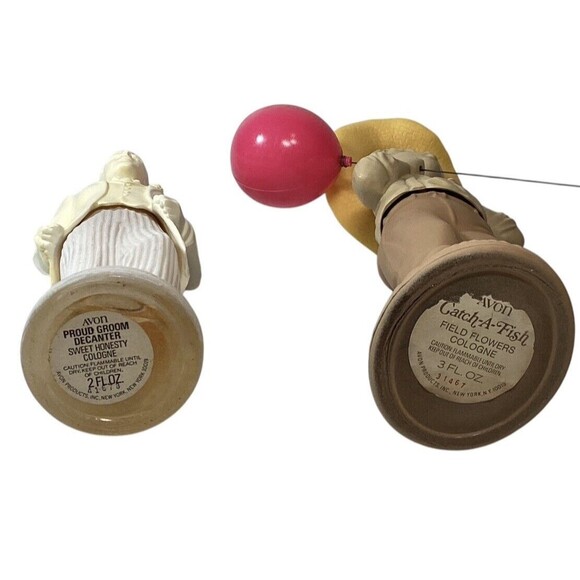 Lot Of 2 Avon Vintage Cologne Decanter Bottles, Proud Groom And Catch A Fish - Picture 3 of 3